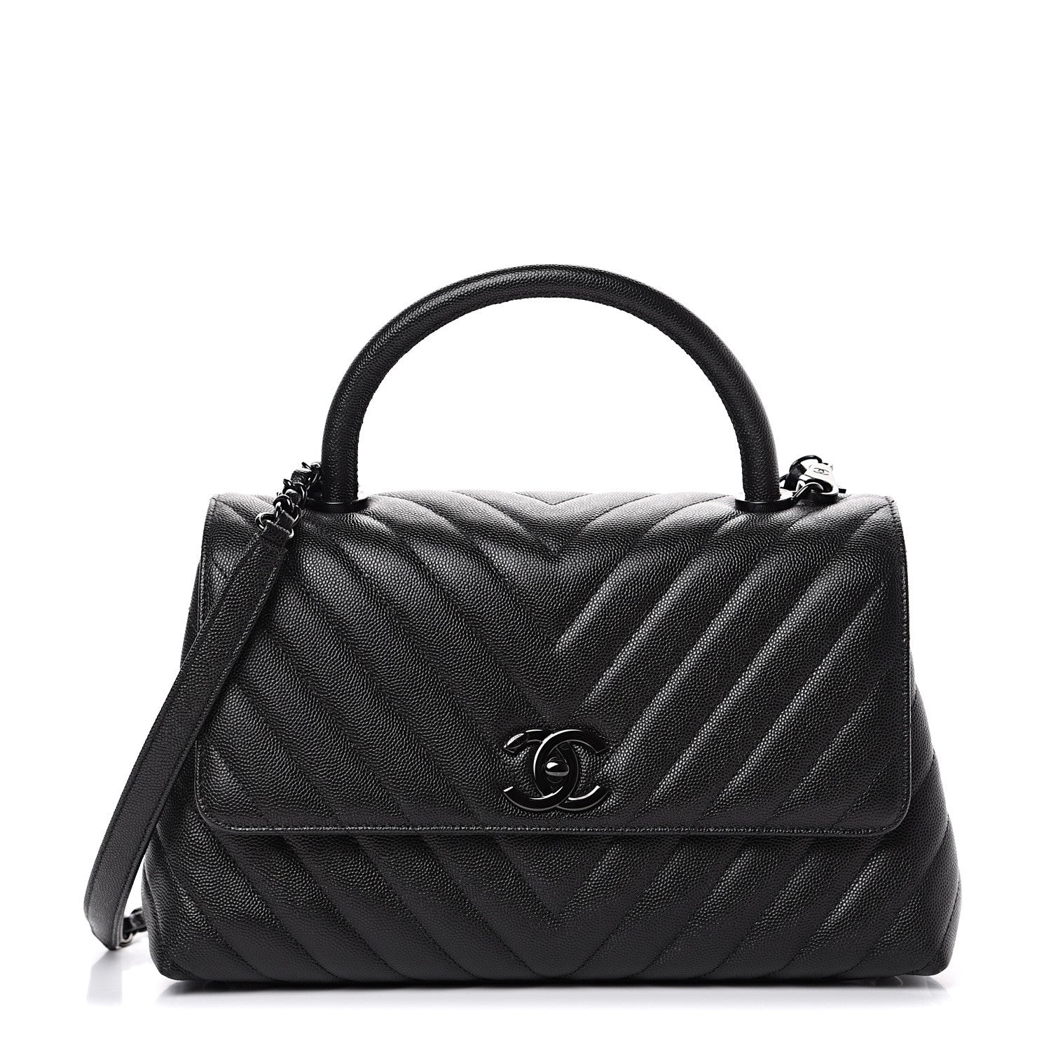 Chanel Caviar Chevron Quilted Small Coco Handle Flap So Black 1 of 10