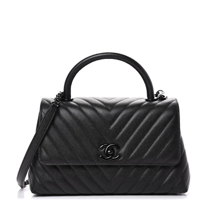Chanel Caviar Chevron Quilted Small Coco Handle Flap So Black 1 of 10