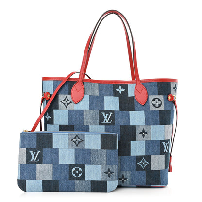Louis Vuitton Denim Damier Monogram Patchwork Neverfull Blue Rouge 1 of 13