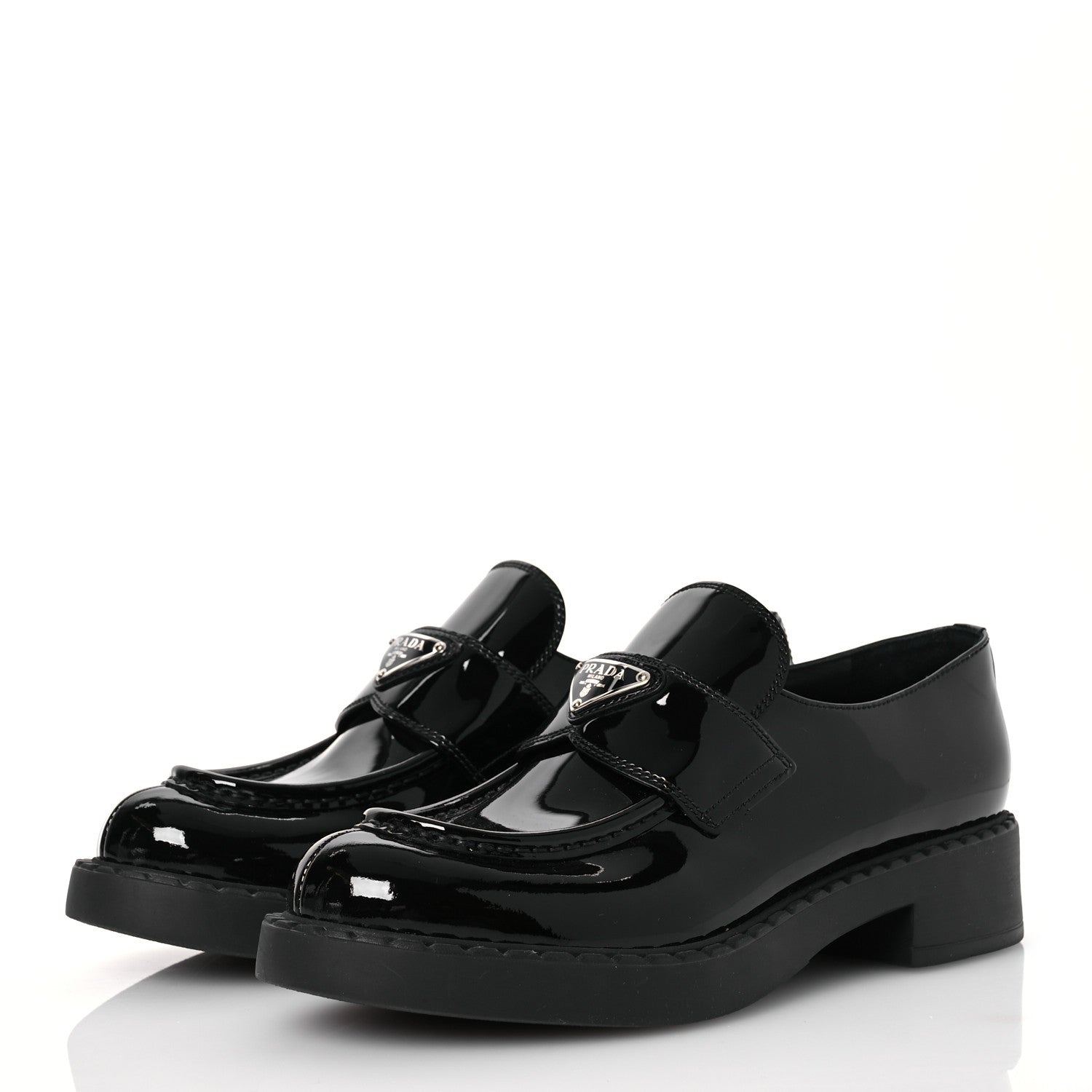 Prada Vernice Triangle 50mm Loafers 41 Black 4 of 11