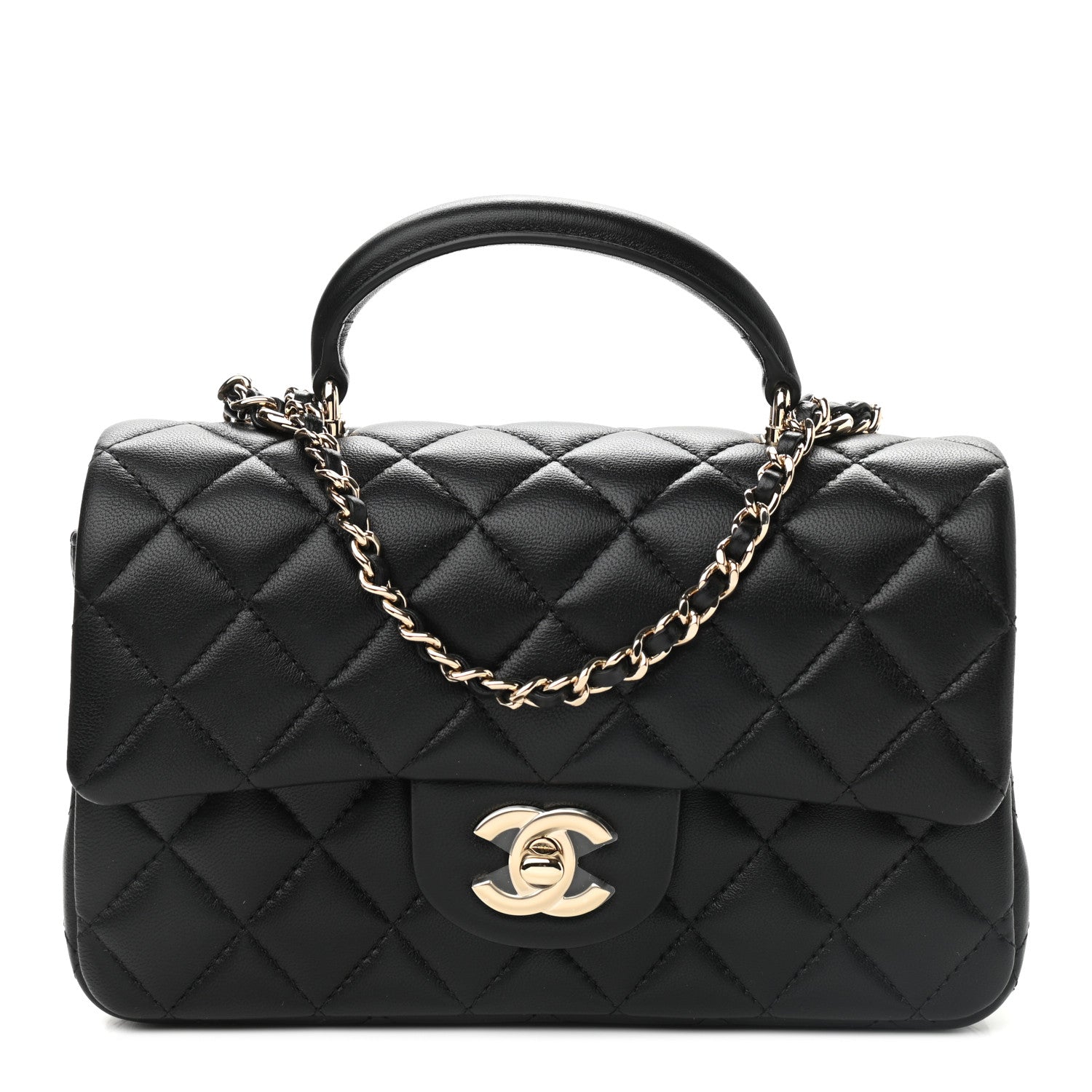 Chanel Lambskin Quilted Mini Top Handle Rectangular Flap Black 1 of 9