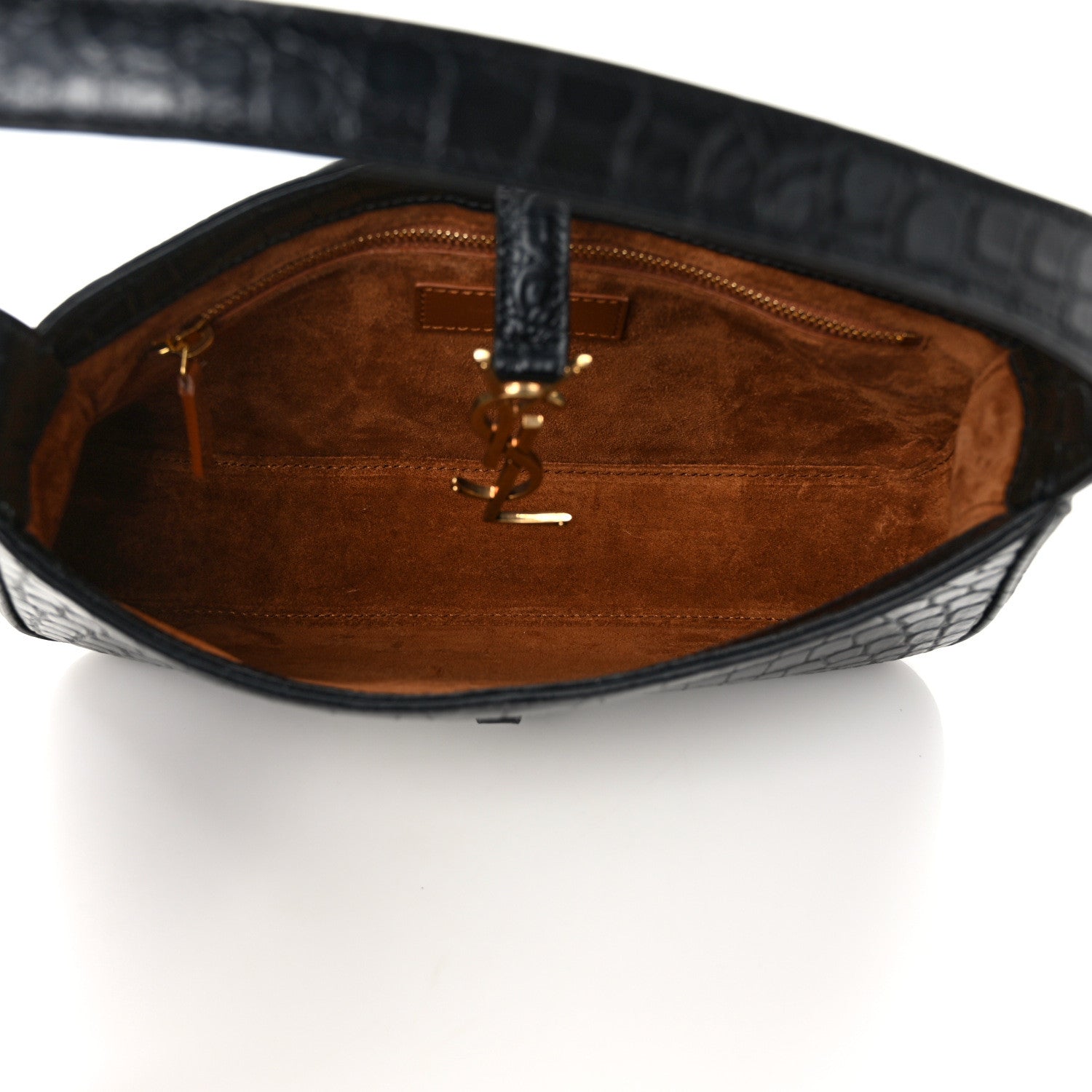 Saint Laurent Calfskin Crocodile Embossed Le 5 A 7 Hobo Black 5 of 8
