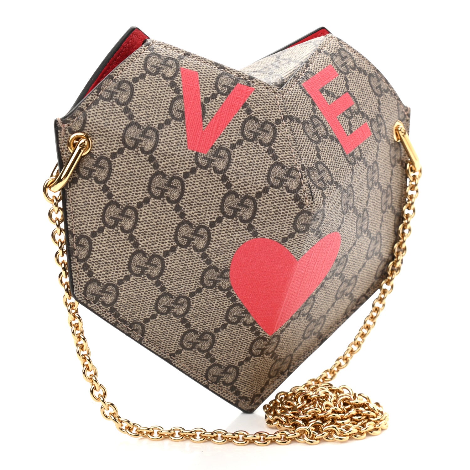 Gucci GG Supreme Monogram Love Heart Valentines Day Mini Padlock Heart Bag Beige Ebony New Geranium 3 of 10