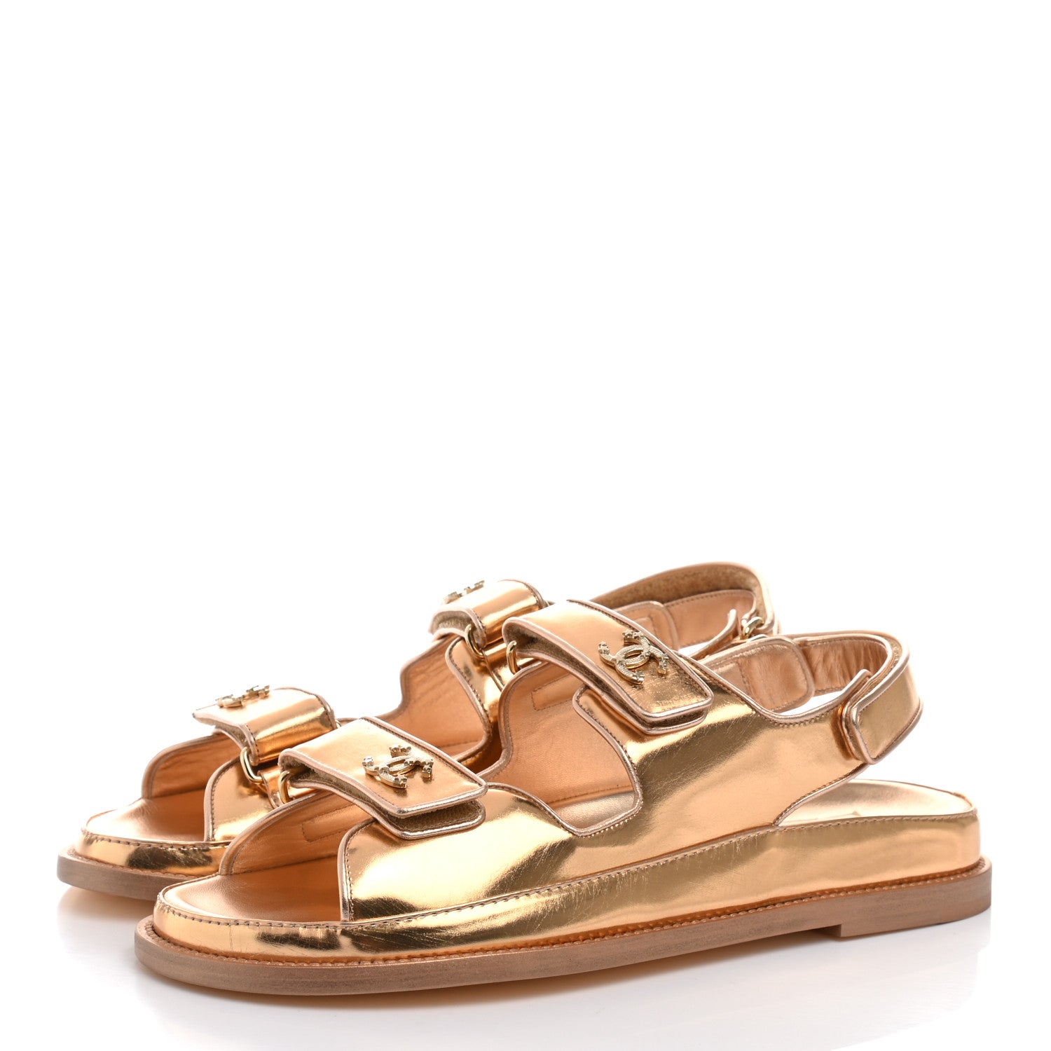 Chanel Metallic Laminated Calfskin Velcro Dad Sandals 41 Golden 3 of 9