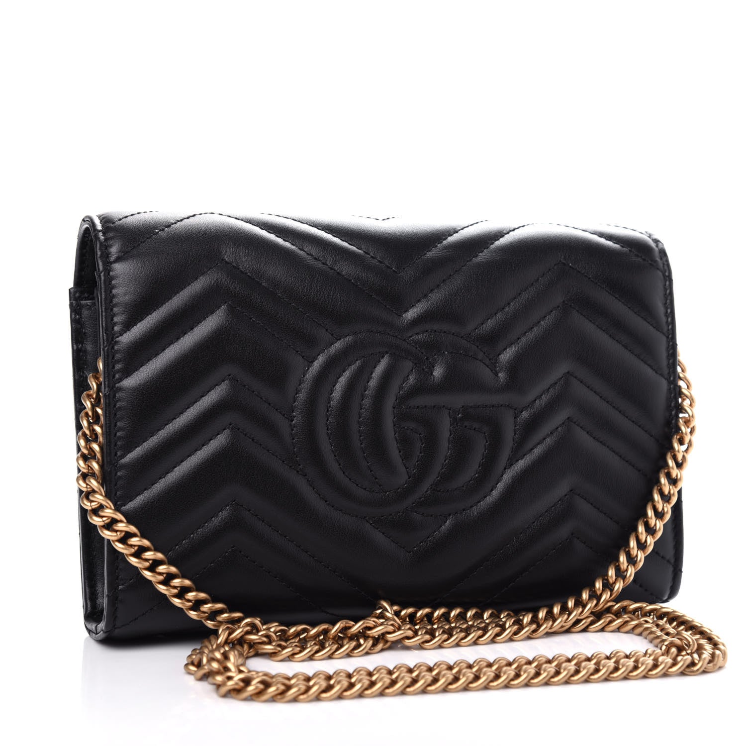 Gucci Calfskin Matelasse GG Marmont Chain Wallet Black 3 of 11