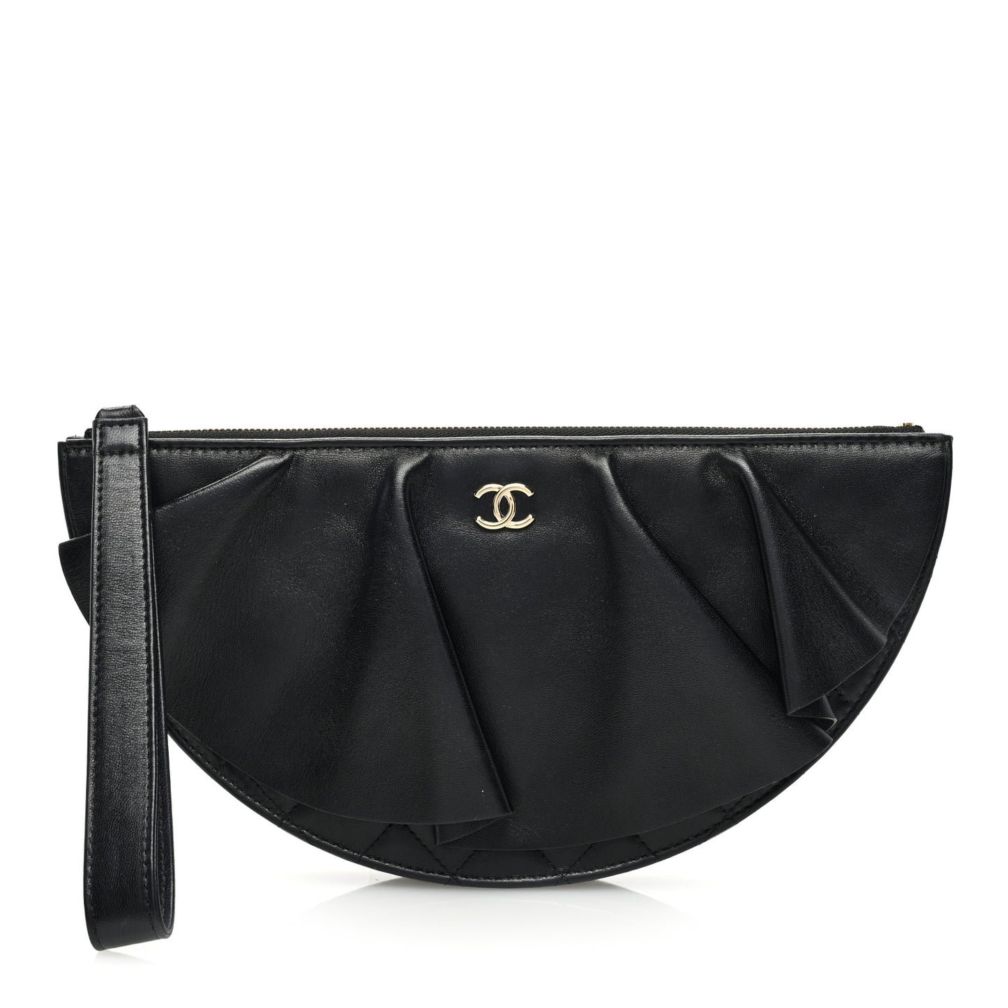 Lambskin Quilted Wave Clutch Black