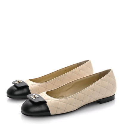 Chanel Lambskin Quilted CC Ballerina Flats 39 Beige 3 of 8