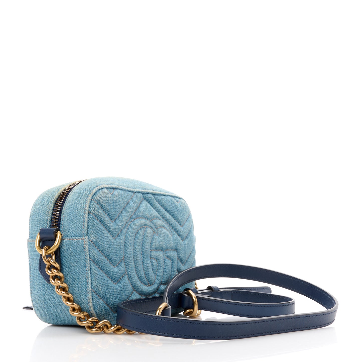 Denim Matelasse Mini Pearly GG Marmont Chain Shoulder Bag Blue