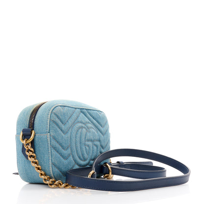 Gucci Denim Matelasse Mini Pearly GG Marmont Chain Shoulder Bag Blue 3 of 12