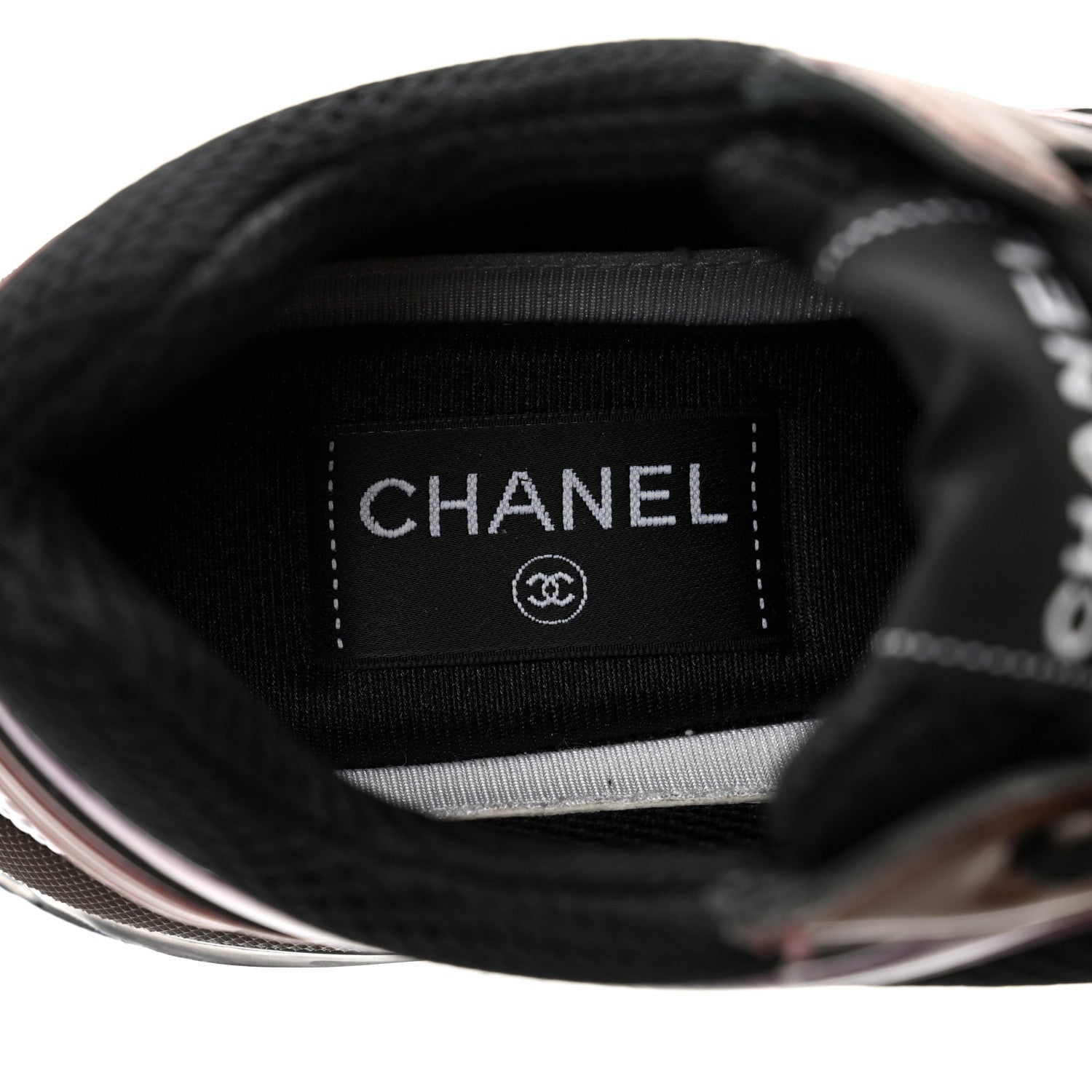 Chanel Fabric Laminated Calfskin Stretch CC Womens Sneakers 37 Black Dark Purple Burgundy 7 of 8