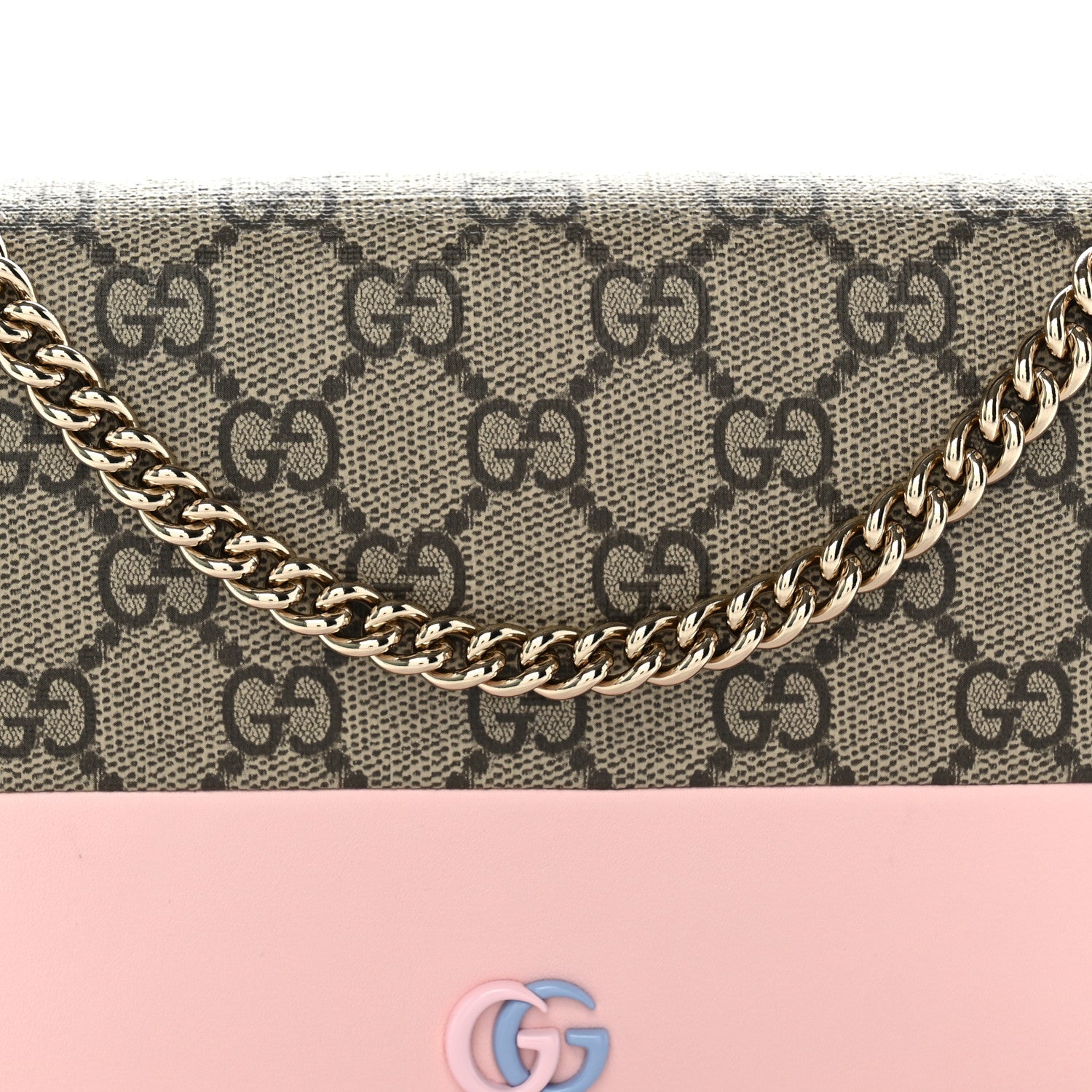 Gucci GG Supreme Monogram Bi-Color GG Marmont Chain Wallet Souffle Rose Ebony 8 of 10