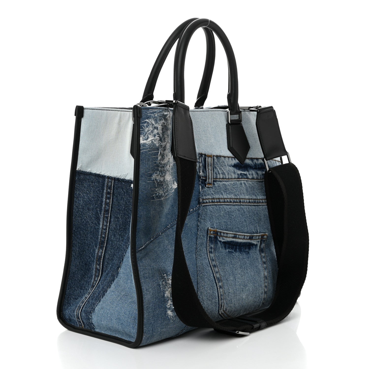 Dolce & Gabbana DOLCE GABBANA Large Denim Patchwork Shopping Tote Blue Black 3 of 10