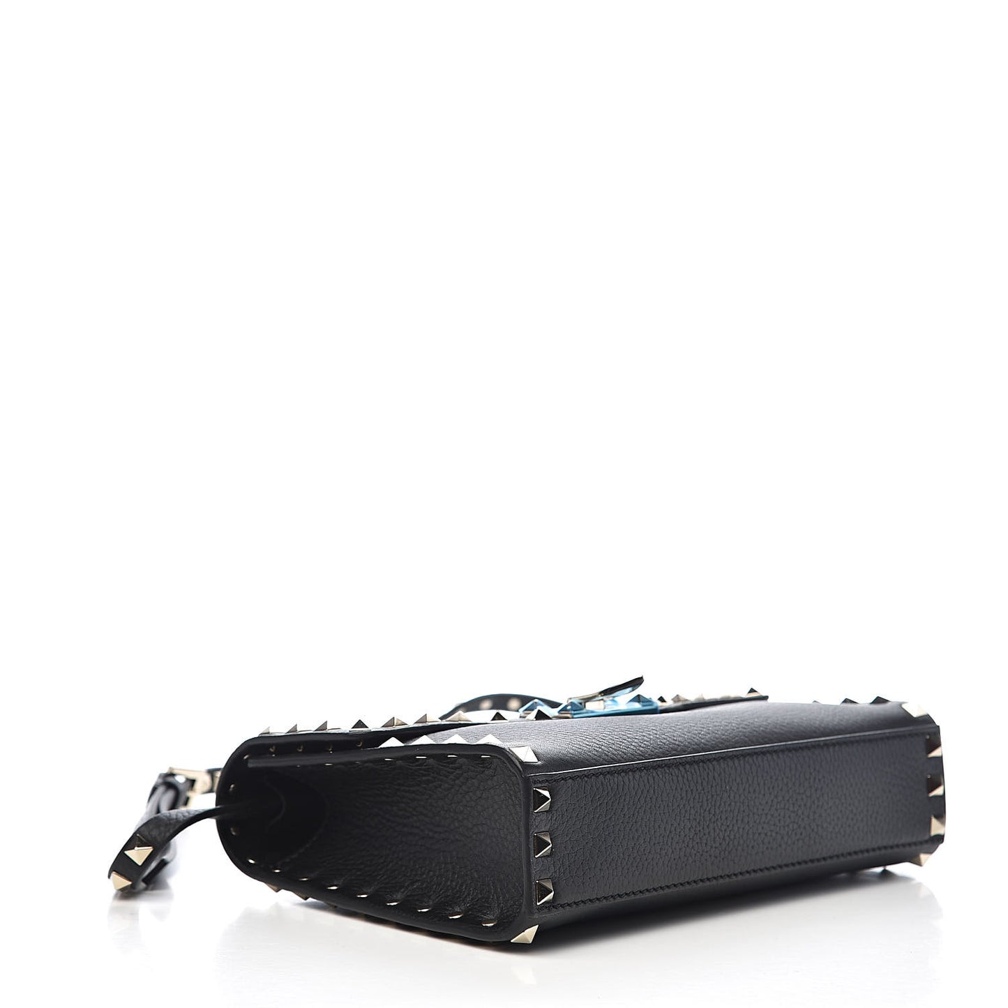 Pebbled Calfskin Medium Rockstud Flip Lock Crossbody Bag Black