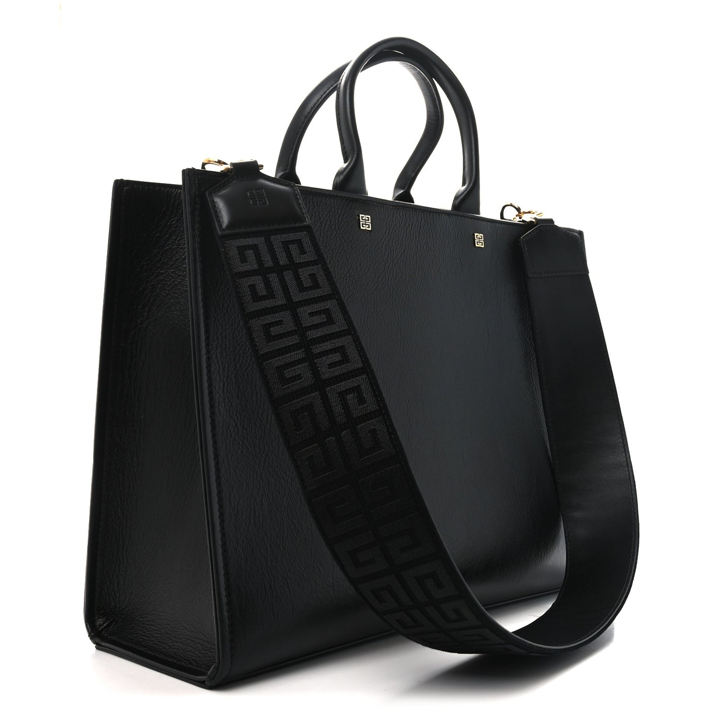 Tumbled Calfskin Logo Embossed Medium G-Tote Black