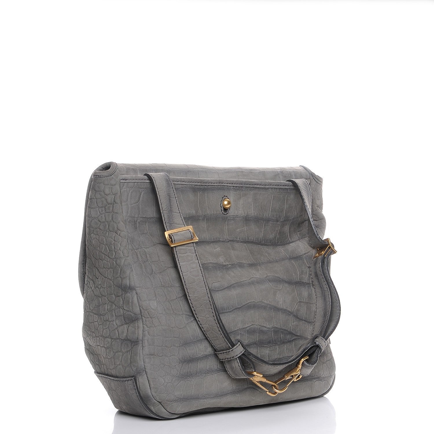 Saint Laurent Crocodile Embossed Nubuck Besace Shoulder Bag Anthracite 3 of 8