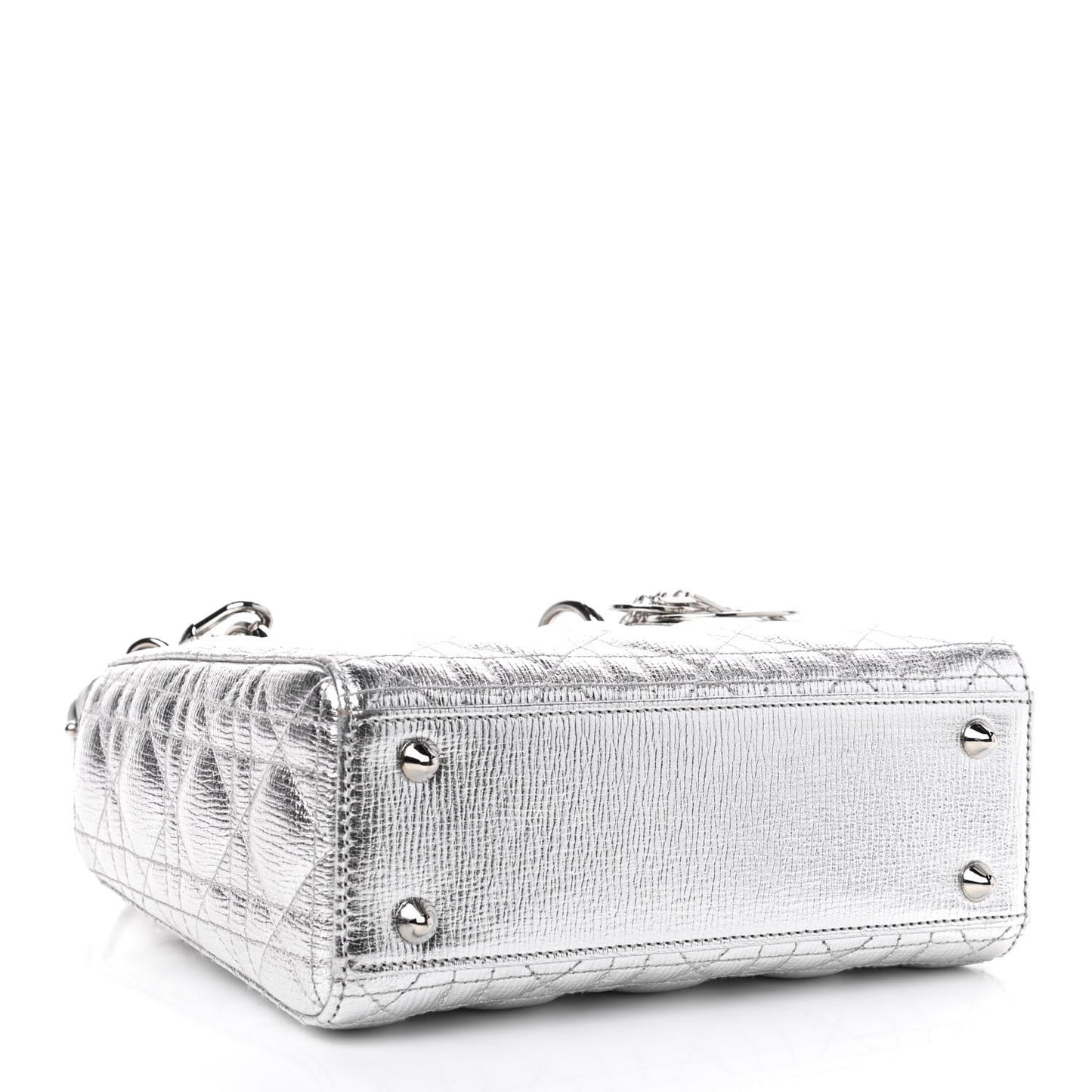 Metallic Grained Calfskin Cannage Small Lucky Badges My Lady Dior Silver