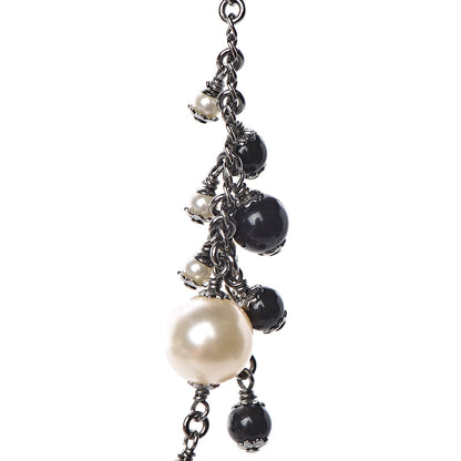 Chanel Pearl Bead CC Short Necklace Silver Black 8 of 9