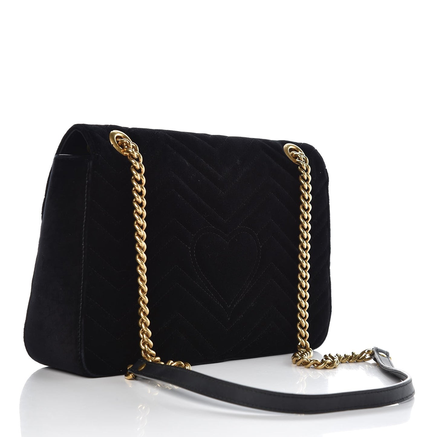 Velvet Matelasse Loved Embroidered Medium GG Marmont Shoulder Bag Black