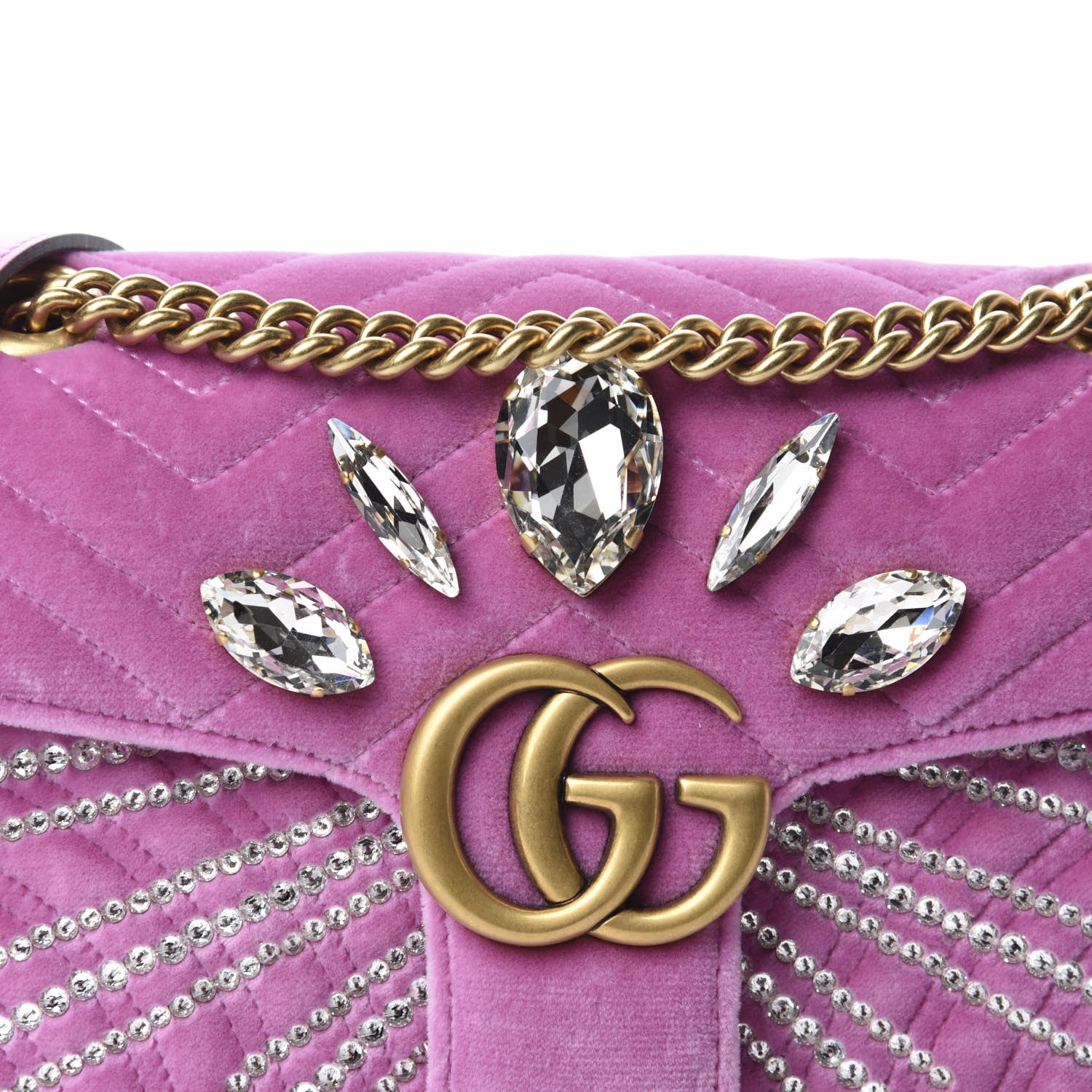 Gucci Velvet Matelasse Marquise Crystals Embroidered Small GG Marmont Shoulder Bag Malva 11 of 11