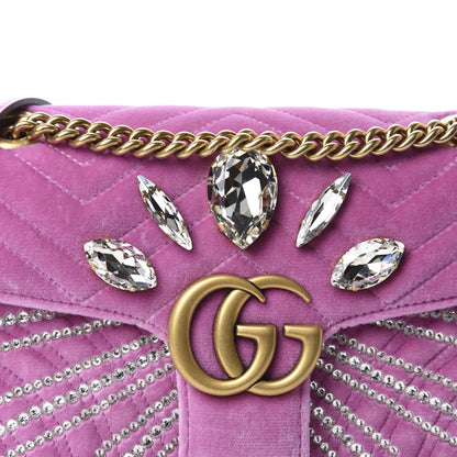 Gucci Velvet Matelasse Marquise Crystals Embroidered Small GG Marmont Shoulder Bag Malva 11 of 11