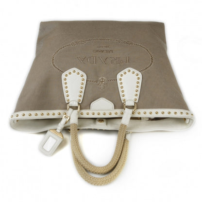 Prada Jacquard Canvas Logo Studded Tote 4 of 15