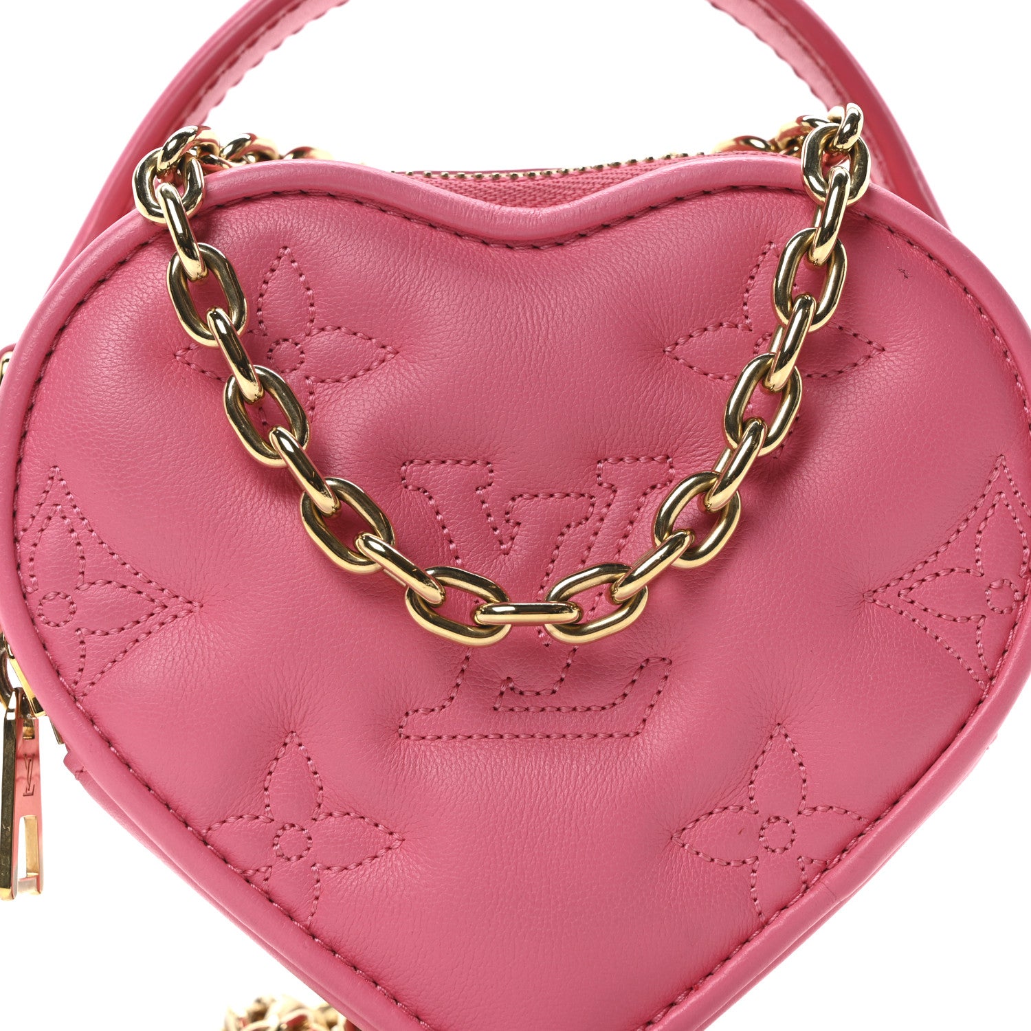 Louis Vuitton Calfskin Embroidered Monogram Pop My Heart Bag Pouch Dragon Fruit Pink 7 of 9
