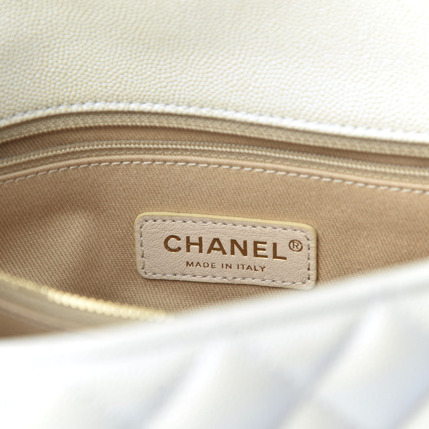 Iridescent Caviar Quilted Small Coco Handle Flap White