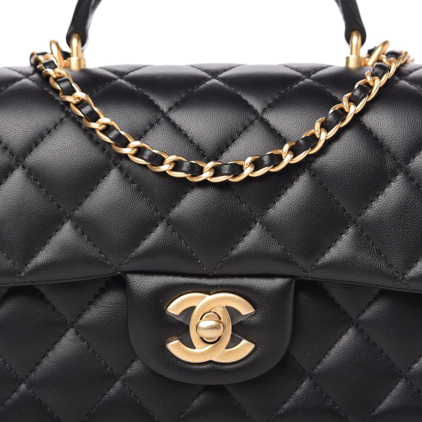 Lambskin Quilted Mini Top Handle Rectangular Flap Black