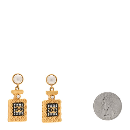 Chanel Crystal Pearl CC Perfume Bottle Drop Earrings Gold 2 of 5