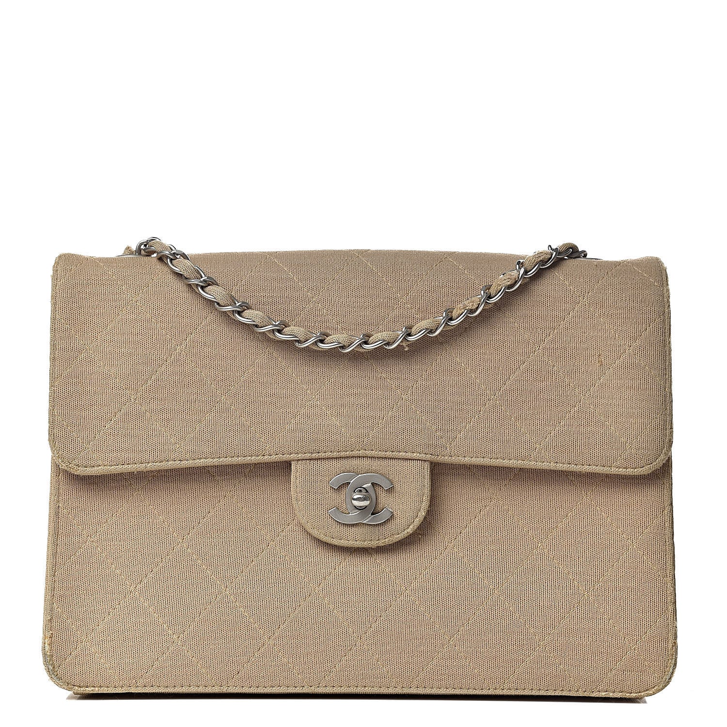 Chanel Jersey Quilted Jumbo Single Flap Beige 1 of 21