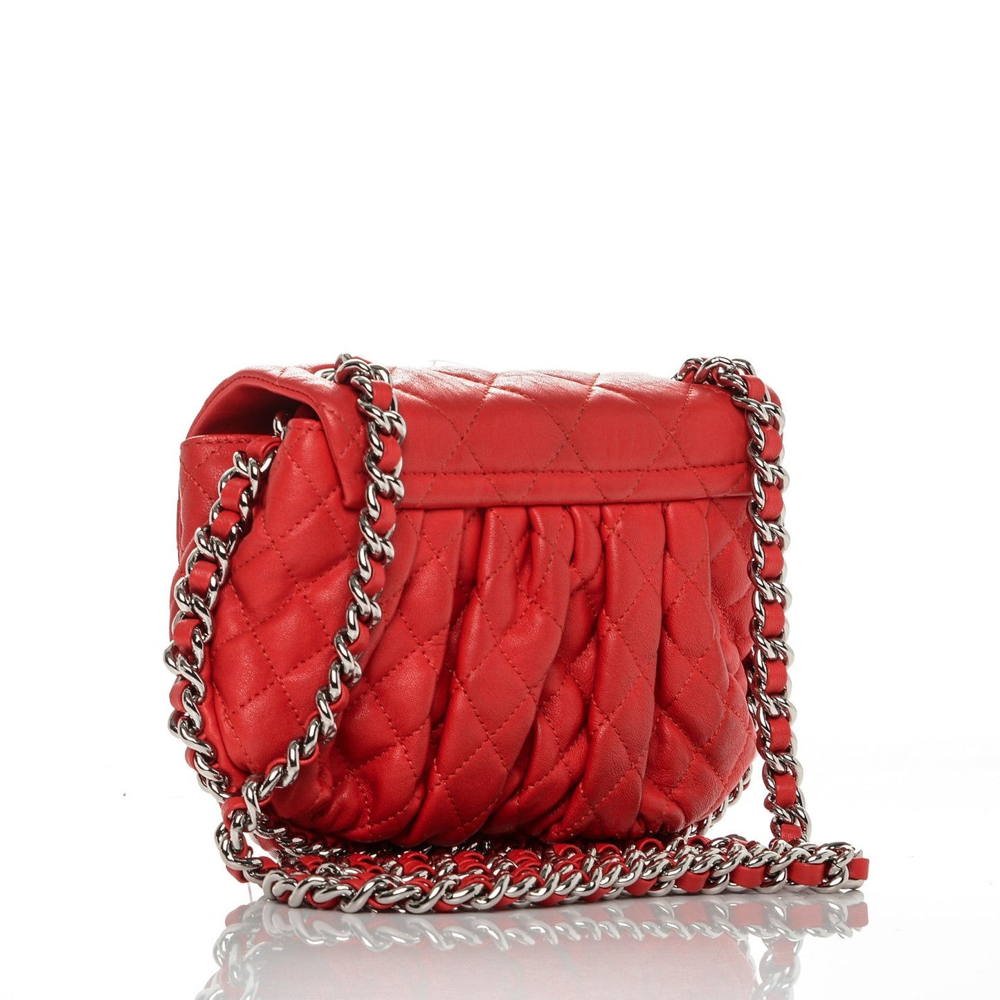 Washed Lambskin Quilted Mini Chain Around Flap Red