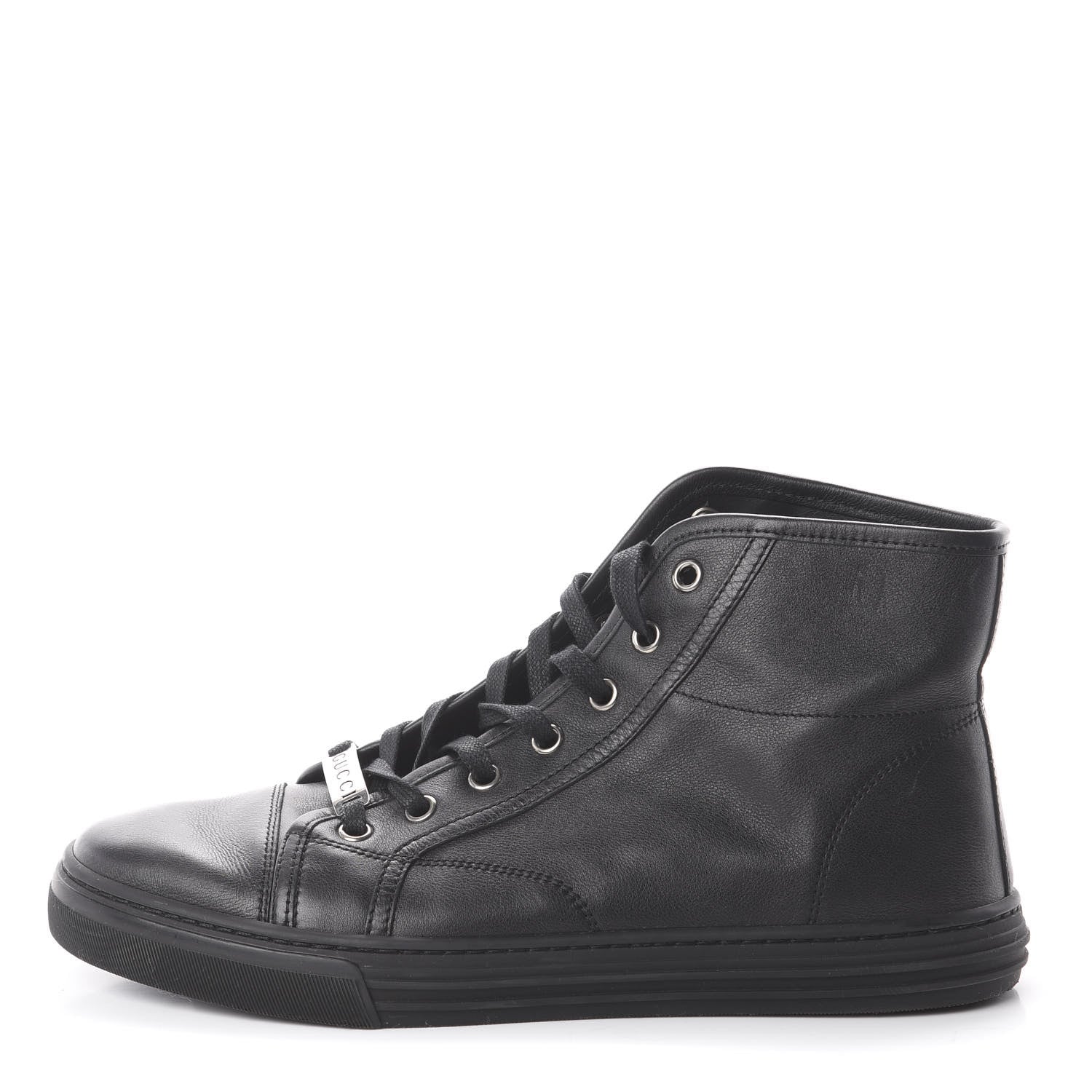 Gucci Calfskin Womens High Top Sneakers 37.5 Black 1 of 6