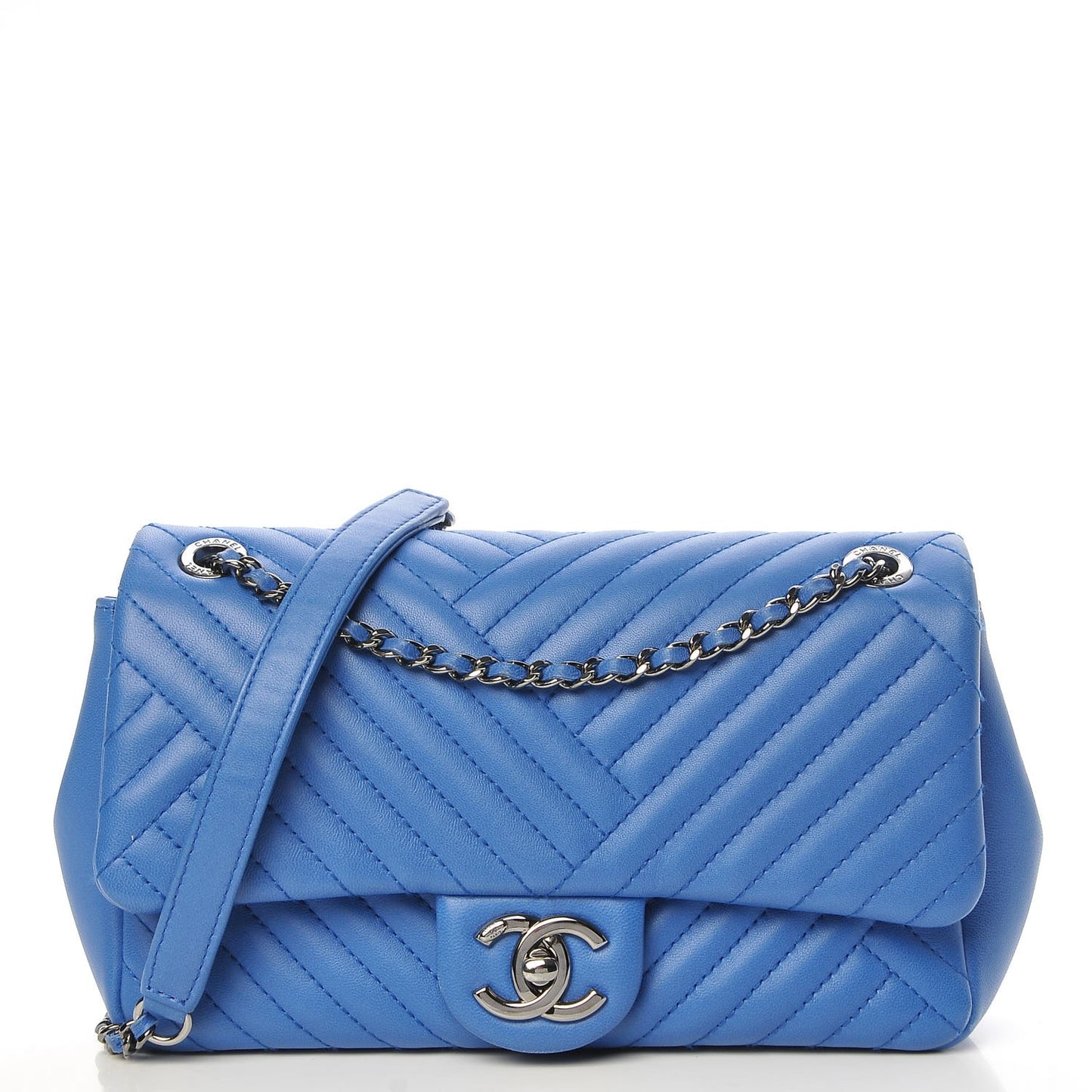 Lambskin Quilted Small CC Crossing Flap Blue