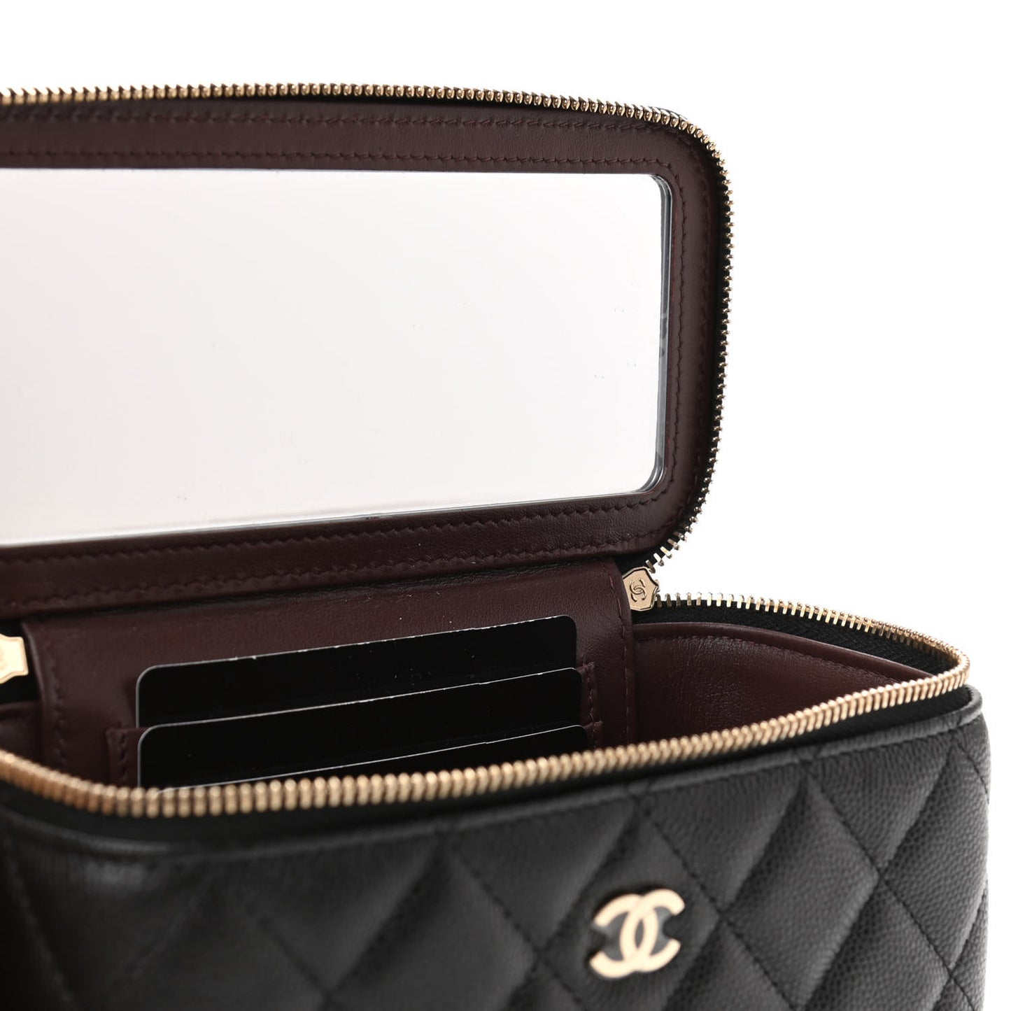 Caviar Quilted Small Vanity Case With Chain Black