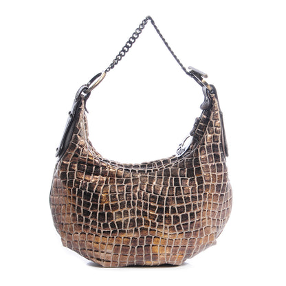 Fendi Metallic Canvas Croc Effect Chef Chain Hobo 1 of 10