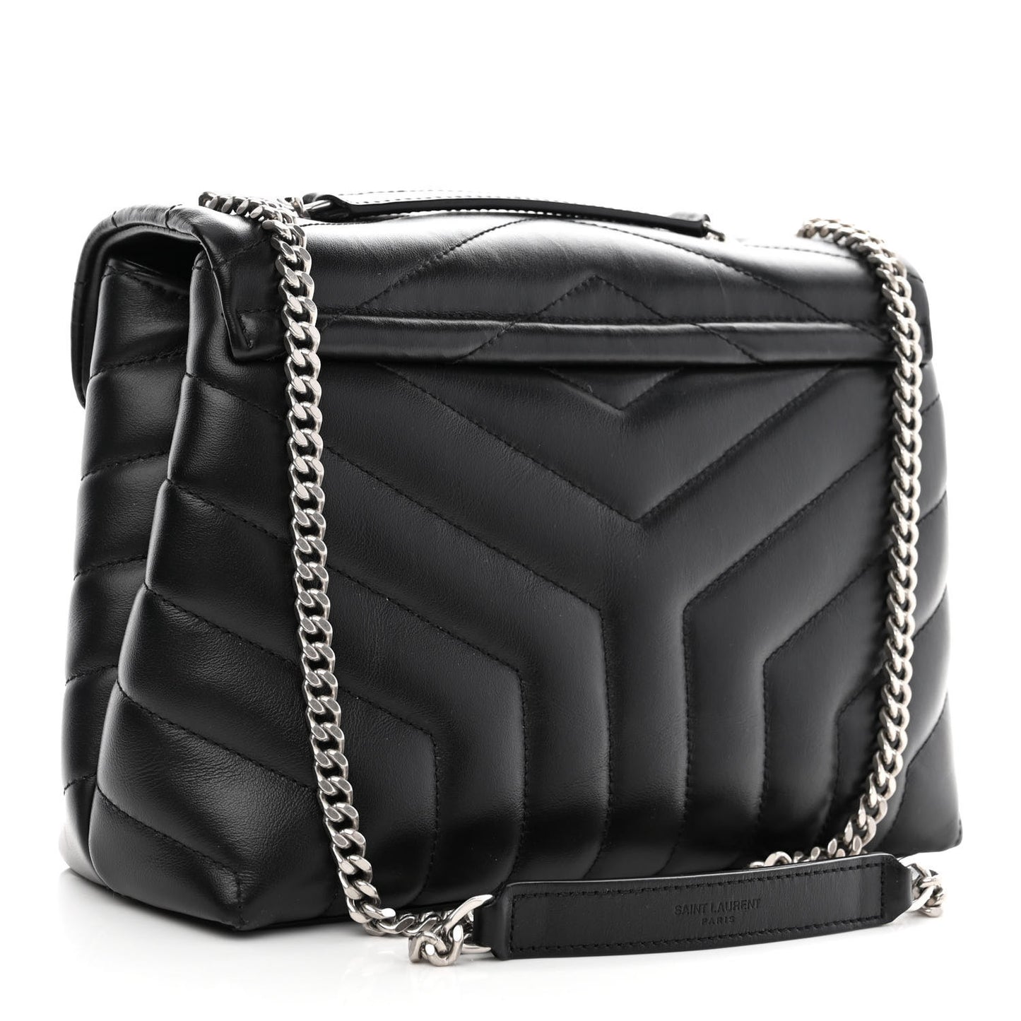 Calfskin Y Quilted Monogram Small Loulou Chain Satchel Black