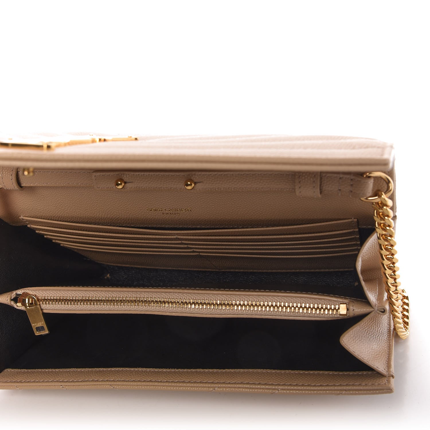 Saint Laurent Grain De Poudre Matelasse Chevron Monogram Chain Wallet Nude Powder 5 of 9