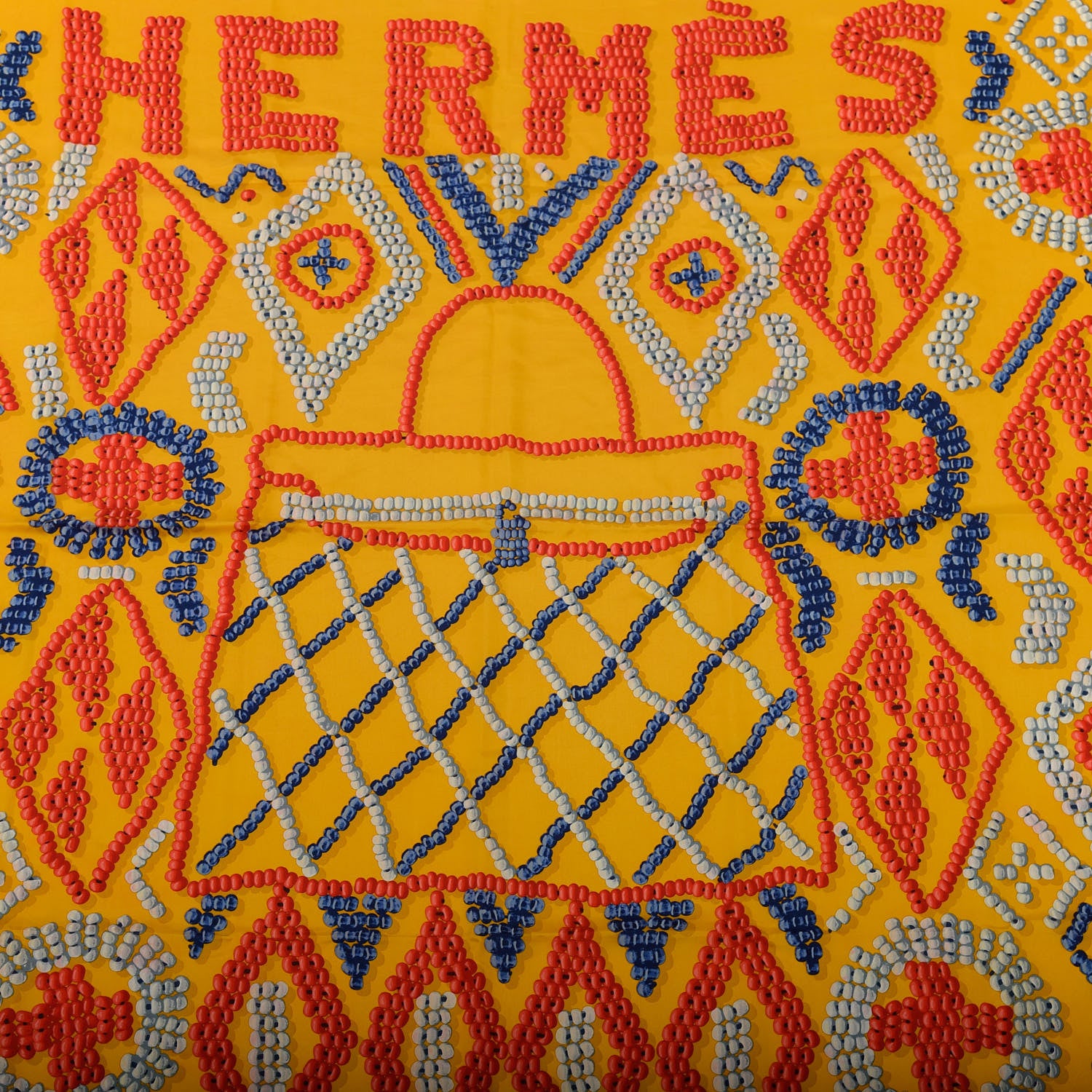 Hermes Silk Twill Kelly En Perles Giant Scarf 140 Curry Corail Encre 3 of 6