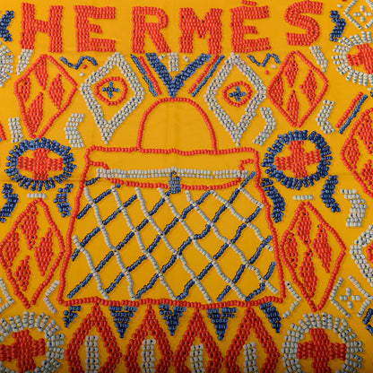Hermes Silk Twill Kelly En Perles Giant Scarf 140 Curry Corail Encre 3 of 6