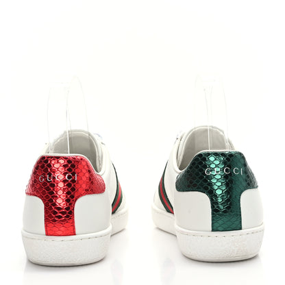 Gucci Calfskin Ayers Bee Embroidered Ace Sneakers 37.5 White Green 5 of 8