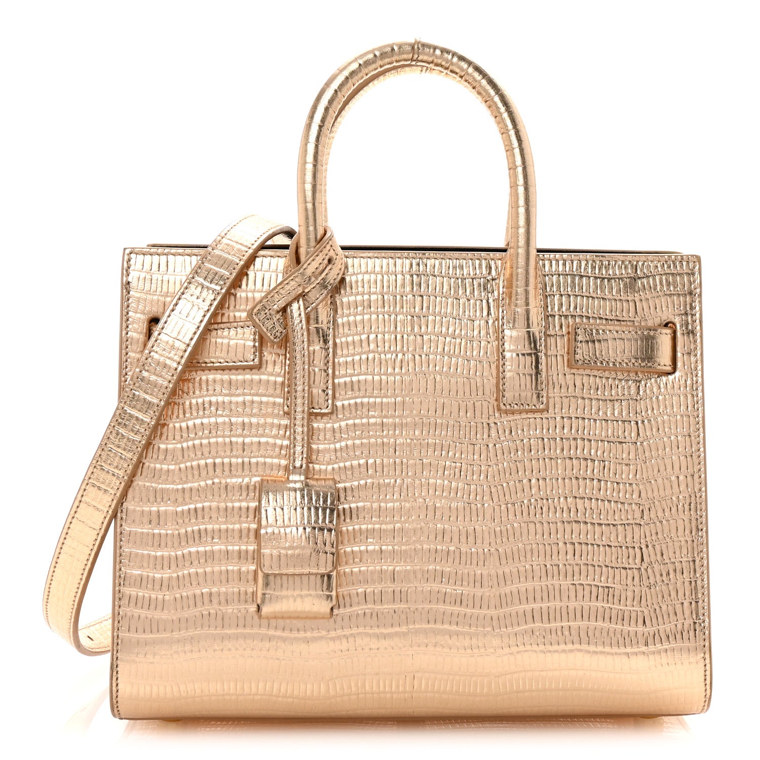 Saint Laurent Metallic Calfskin Lizard Embossed Nano Sac De Jour Gold 1 of 10