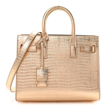 Saint Laurent Metallic Calfskin Lizard Embossed Nano Sac De Jour Gold 1 of 10