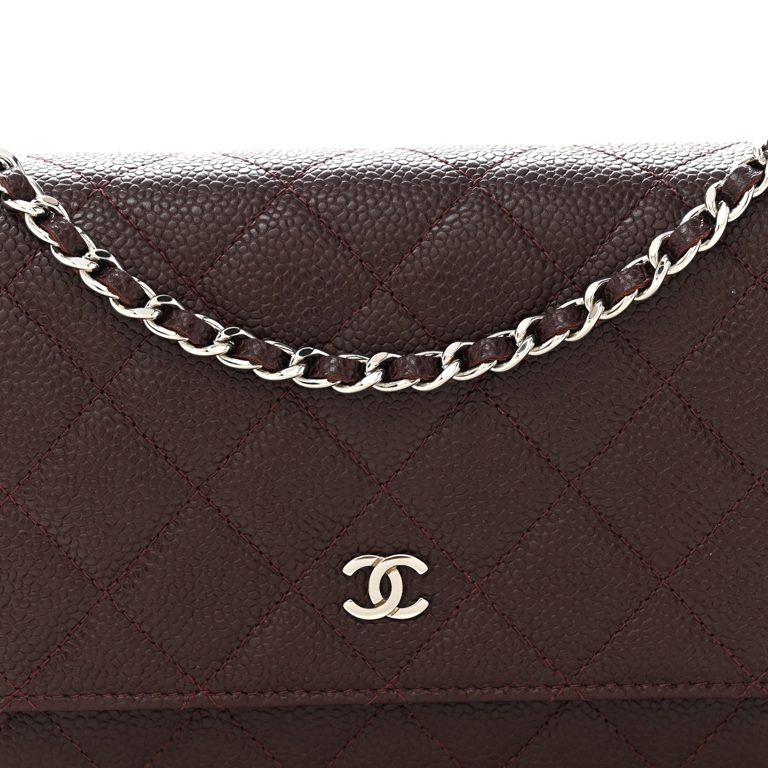 Chanel Caviar Quilted Wallet on Chain WOC Burgundy 9 of 12