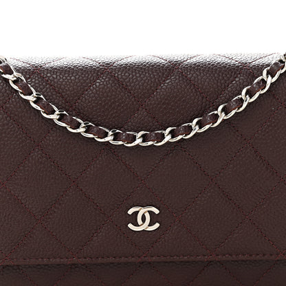 Chanel Caviar Quilted Wallet on Chain WOC Burgundy 9 of 12