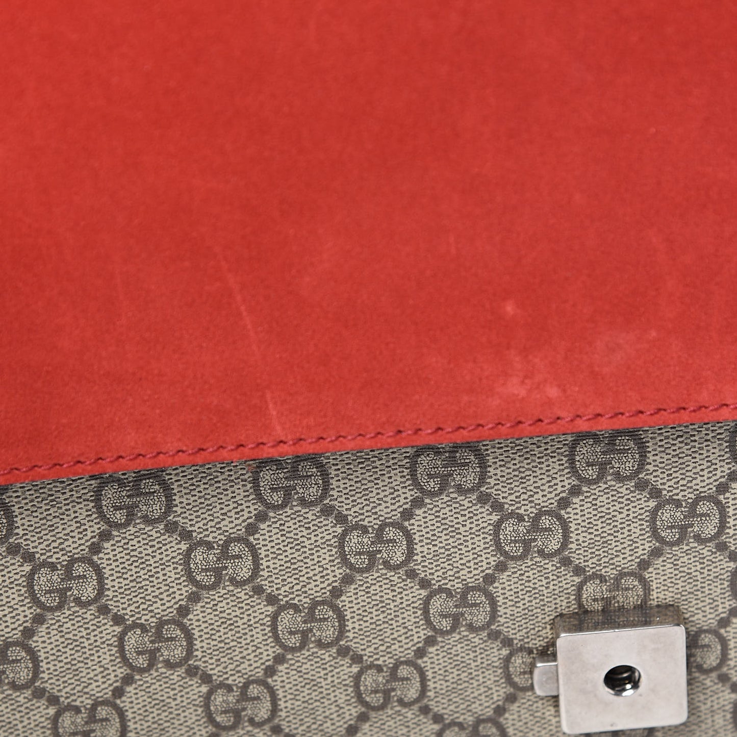 GG Supreme Monogram Suede Cudu Medium Dionysus Shoulder Bag Beige Ebony Vulcanic Red