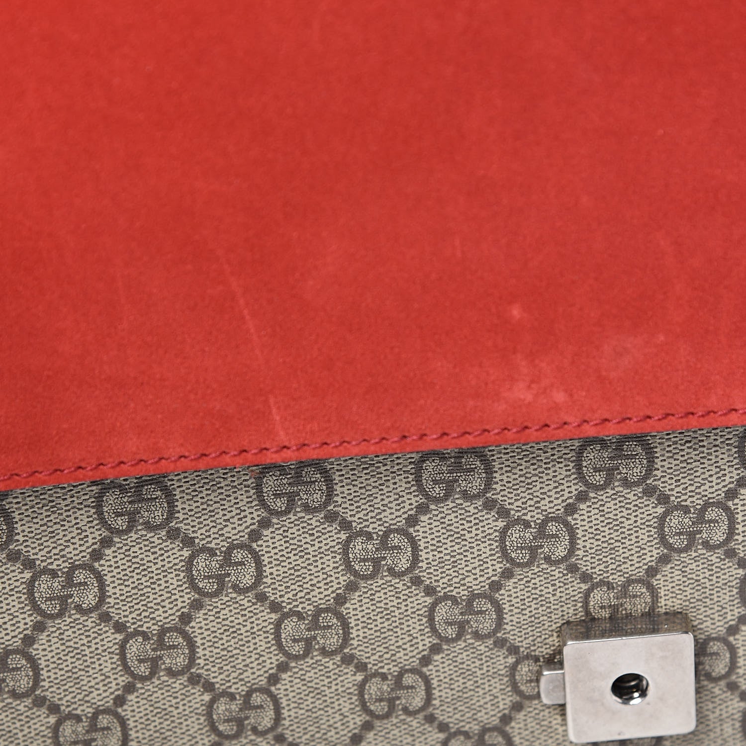 Gucci GG Supreme Monogram Suede Cudu Medium Dionysus Shoulder Bag Beige Ebony Vulcanic Red 12 of 13