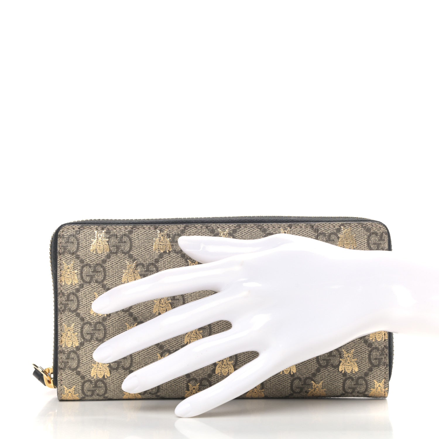 Gucci GG Supreme Monogram Cuoio Toscano Zip Around Wallet Beige Ebony Cuir 4 of 15