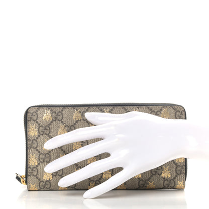 Gucci GG Supreme Monogram Cuoio Toscano Zip Around Wallet Beige Ebony Cuir 4 of 15