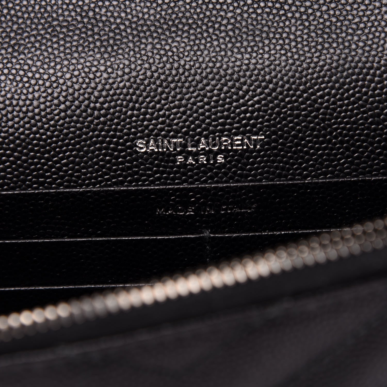 Saint Laurent Grain De Poudre Matelasse Chevron Monogram Envelope Chain Wallet Black 6 of 9