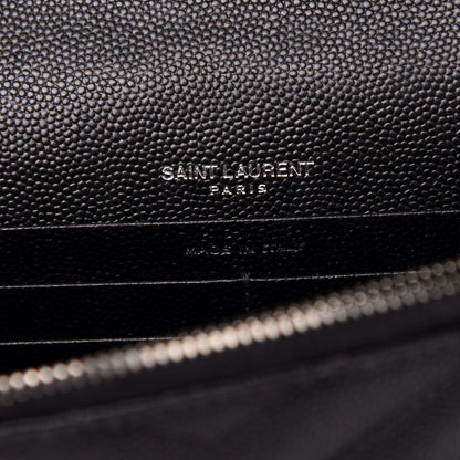 Saint Laurent Grain De Poudre Matelasse Chevron Monogram Envelope Chain Wallet Black 6 of 9